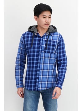 Sun Stone Men Regular Fit Plaid Long Sleeves Casual Shirt, Blue  - Image 1