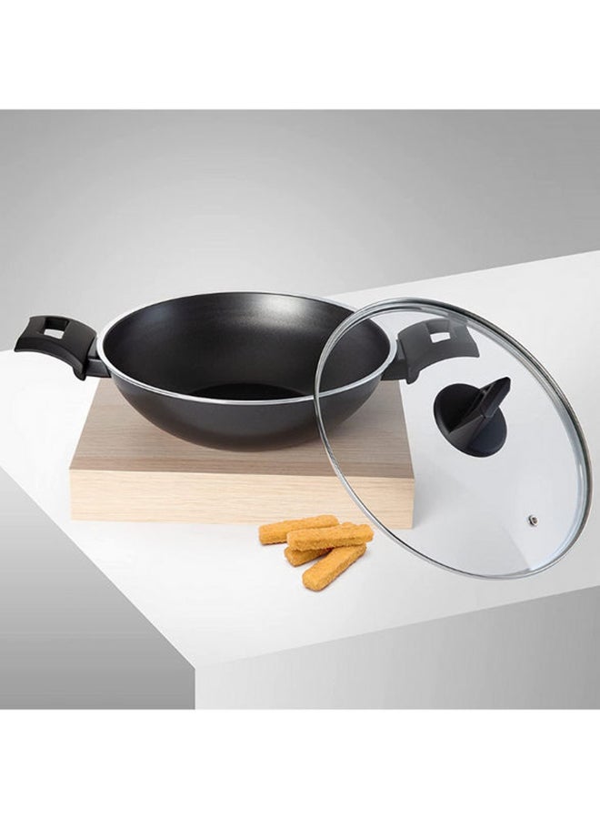 BLACK+DECKER Non-Stick Kadai & Wok Pan with Glass Lid and 5 Layer PTFE Non-Stick Spray Coating BXSKP26BME Black - Image 2