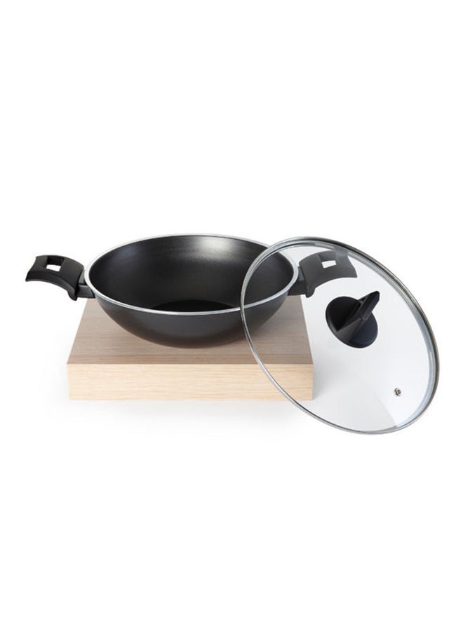 BLACK+DECKER Non-Stick Kadai & Wok Pan with Glass Lid and 5 Layer PTFE Non-Stick Spray Coating BXSKP26BME Black - Image 3