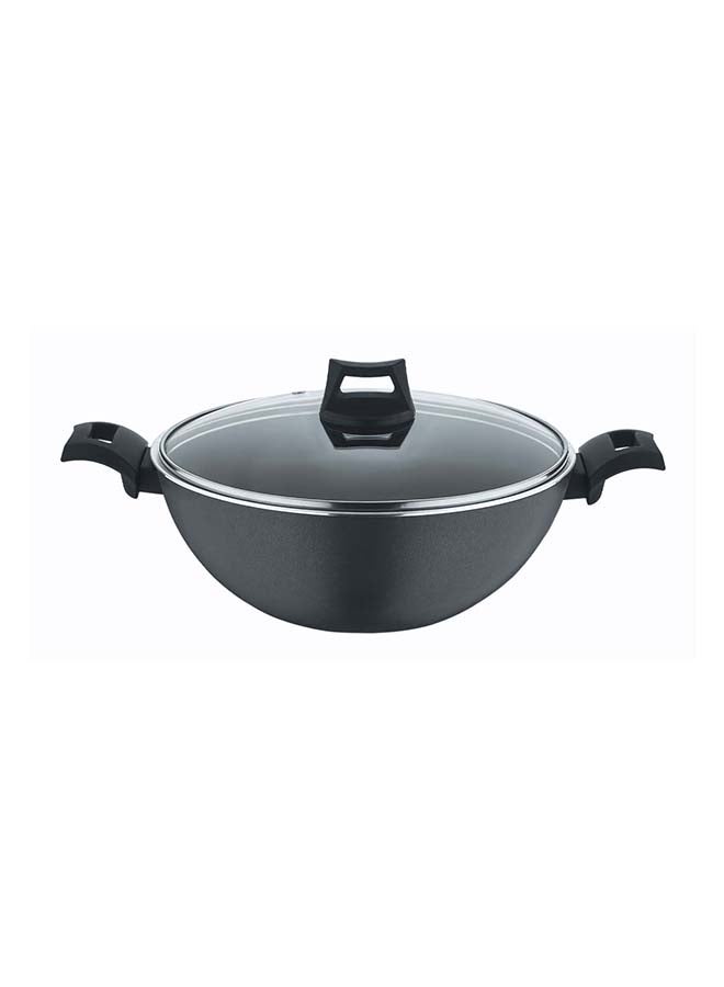 BLACK+DECKER Non-Stick Kadai & Wok Pan with Glass Lid and 5 Layer PTFE Non-Stick Spray Coating BXSKP26BME Black - Image 1