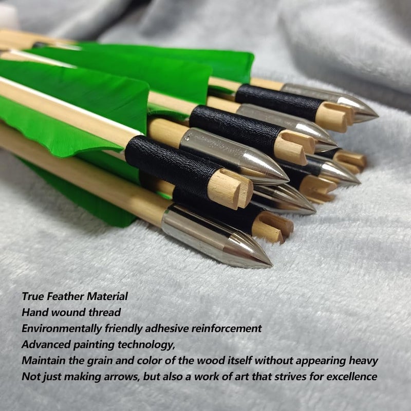 e5e10 Wooden Arrows Archery Handmade Arrows 33inch Shaft with Turkey Feather Fletching for Recurve Bow Longbow Hunting Practice 12PACK - Image 3