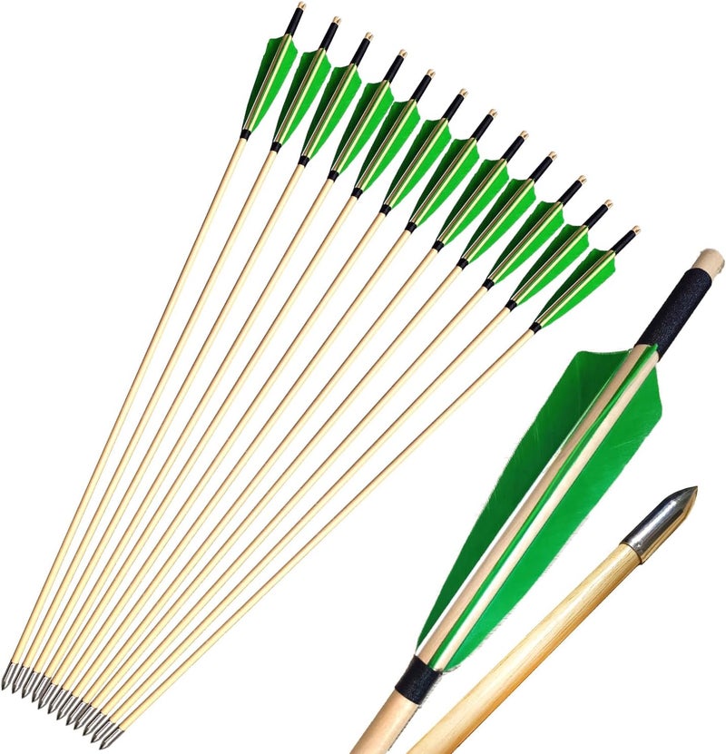 e5e10 Wooden Arrows Archery Handmade Arrows 33inch Shaft with Turkey Feather Fletching for Recurve Bow Longbow Hunting Practice 12PACK - Image 1
