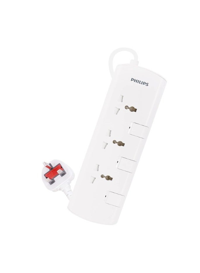 Philips Power Extension Strip with Individual Switches, 3 Socket Outlets, 2 Meter Heavy-Duty Cable, Child Safety Shutters, Fire-Resistant Material ESMA Certified White 2meter - Image 2