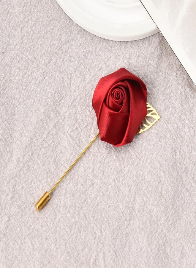 MXXGMYJ Flower Brooch Pins for Women Fashion Burgundy Rose Lapel Pin for Men Suits Red Rose Boutonniere with Pins for Clothes Brooches for Women Wedding Boutonnieres for Homecoming Lapel Flowers for Men Suits - Image 4