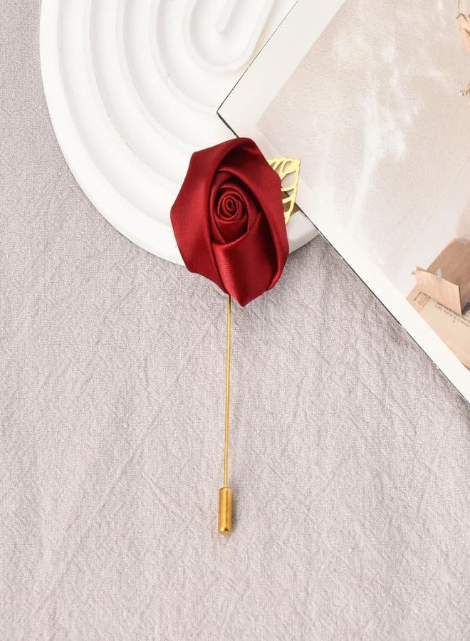 MXXGMYJ Flower Brooch Pins for Women Fashion Burgundy Rose Lapel Pin for Men Suits Red Rose Boutonniere with Pins for Clothes Brooches for Women Wedding Boutonnieres for Homecoming Lapel Flowers for Men Suits - Image 3