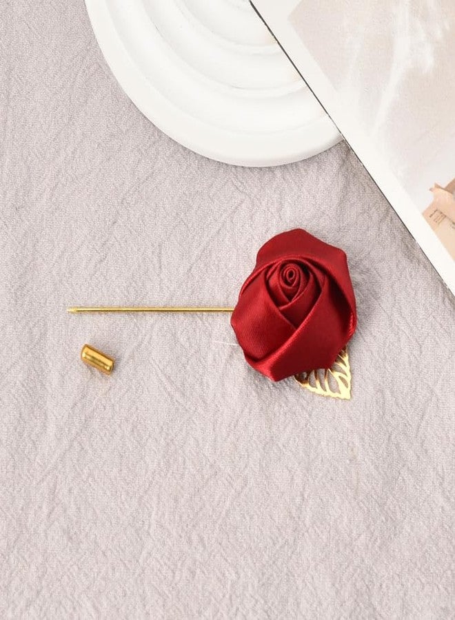 MXXGMYJ Flower Brooch Pins for Women Fashion Burgundy Rose Lapel Pin for Men Suits Red Rose Boutonniere with Pins for Clothes Brooches for Women Wedding Boutonnieres for Homecoming Lapel Flowers for Men Suits - Image 5