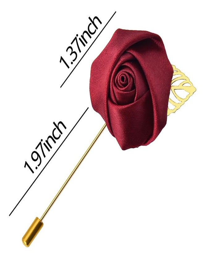MXXGMYJ Flower Brooch Pins for Women Fashion Burgundy Rose Lapel Pin for Men Suits Red Rose Boutonniere with Pins for Clothes Brooches for Women Wedding Boutonnieres for Homecoming Lapel Flowers for Men Suits - Image 2