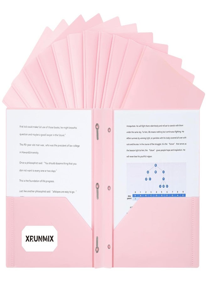 XRUNMIX Two-Pocket-Folders with 3 Prongs, Letter Size Plastic Folders with Pockets and Prongs, Poly Plastic Folders for Office & School. 6 Pastel Colors (Pink - 12 Packs) - Image 1