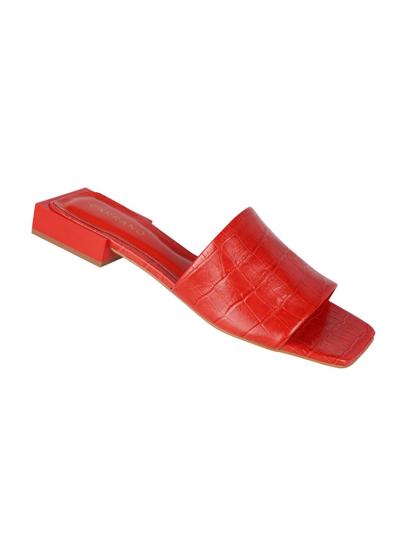 Carrano Ladies Open Mule Low Heel Croco Print Leather 468001 Pint0125 - Image 1