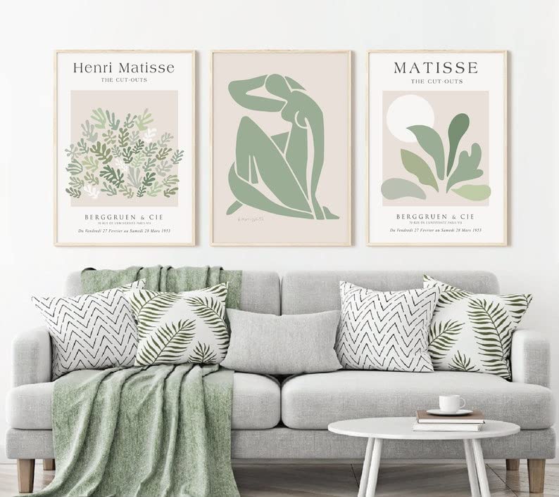 HesenDot Unframed Sage Matisse Wall Art Set of 3 Abstract Matisse Wall Decor Quality Canvas Prints for 12x16IN Art Posters Decoration for Bathroom Living Room - Image 3