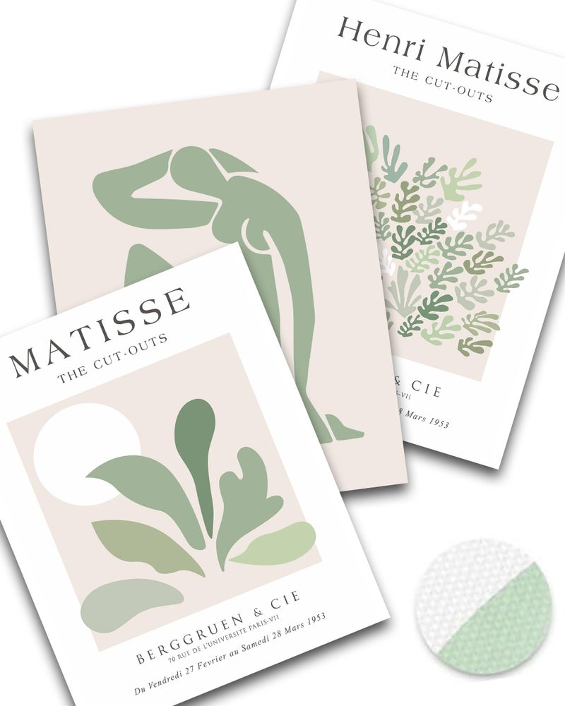 HesenDot Unframed Sage Matisse Wall Art Set of 3 Abstract Matisse Wall Decor Quality Canvas Prints for 12x16IN Art Posters Decoration for Bathroom Living Room - Image 1