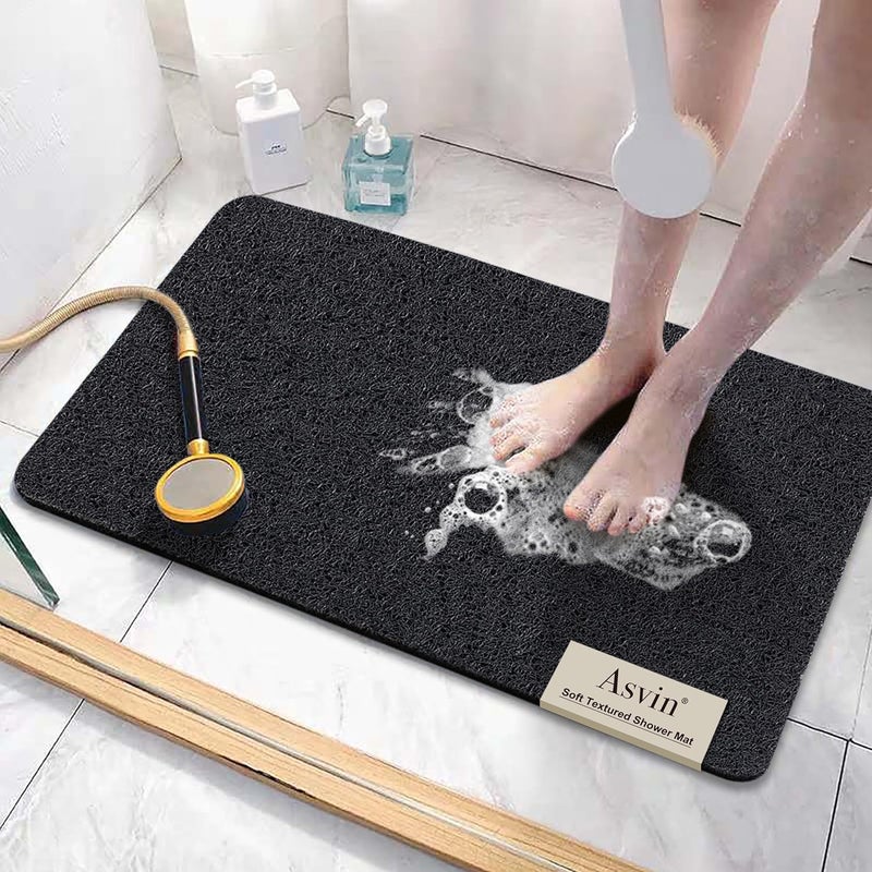 Asvin Soft Textured Bath, Shower, Tub Mat, 24x32 Inch, Phthalate Free, Non Slip Comfort Bathtub Mats with Drain, PVC Loofah Bathroom Mats for Wet Areas, Quick Drying - Image 1