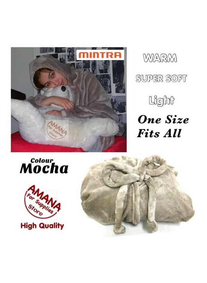 Mintra High Quality -  Soft Blanket Cape / Hoodie  - (One Size Fits All )  Mocha - Image 1