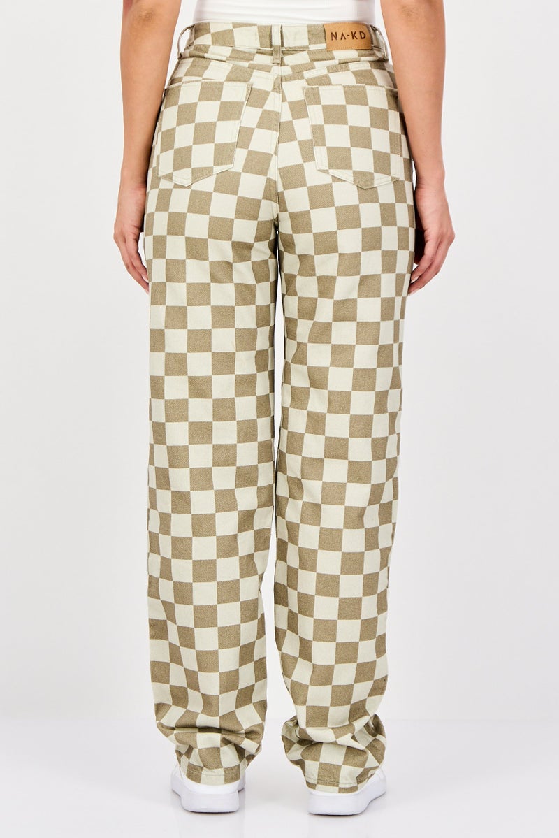 NA-KD Women Regular Fit Checkerboard No Stretch Jeans, Multicolor - Image 2