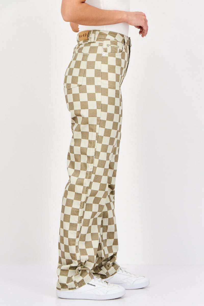 NA-KD Women Regular Fit Checkerboard No Stretch Jeans, Multicolor - Image 3