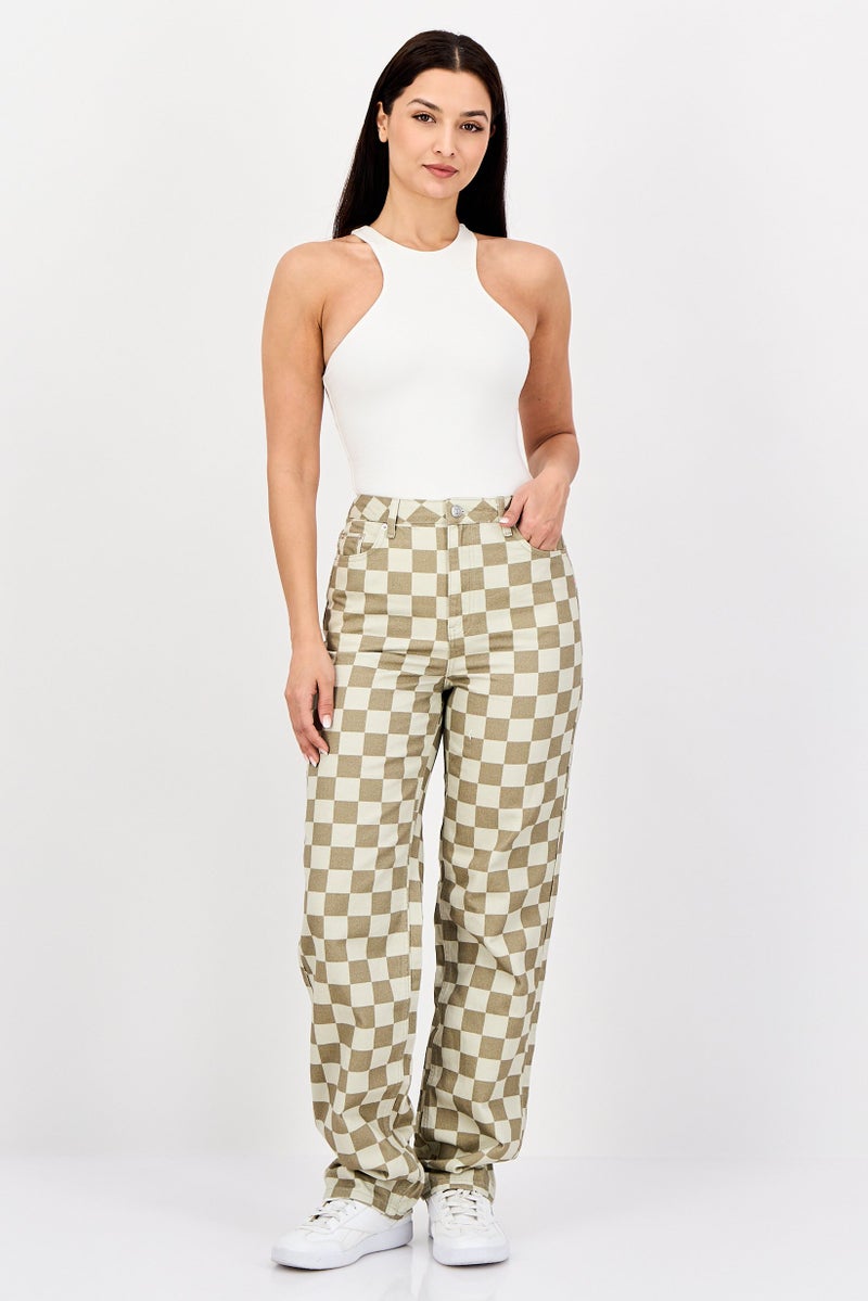 NA-KD Women Regular Fit Checkerboard No Stretch Jeans, Multicolor - Image 2