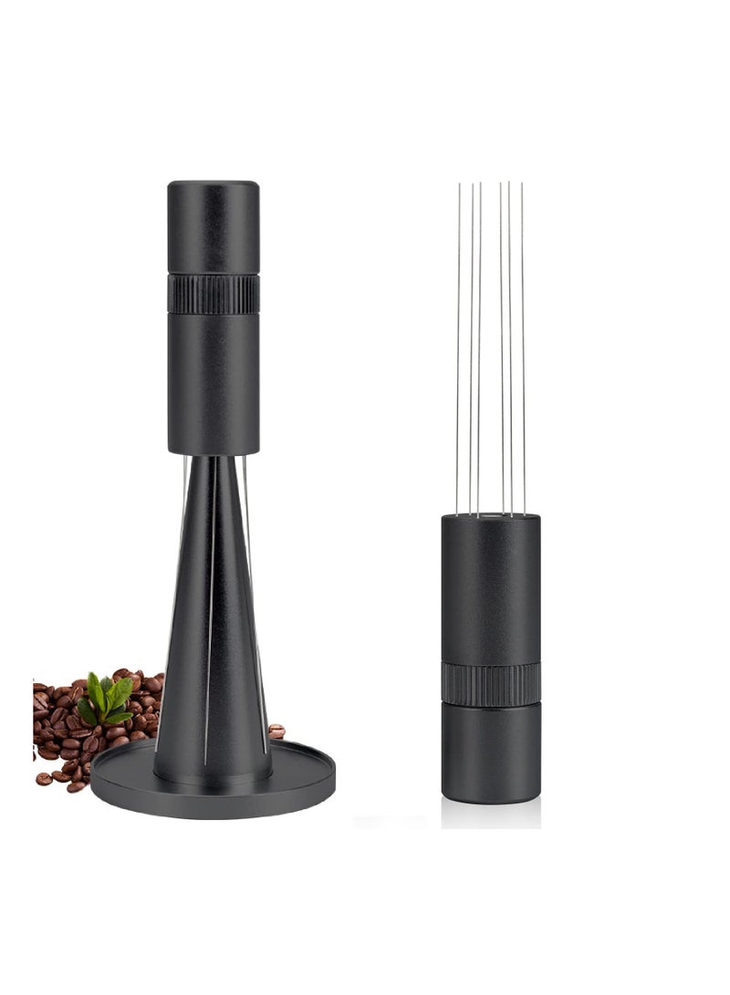 Adjustable Espresso WDT Tool with 0.25mm Needles, Stainless Steel Coffee Stirrer for Even Distribution, Includes Stand - Black Finish - Image 1