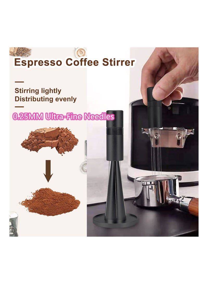 Adjustable Espresso WDT Tool with 0.25mm Needles, Stainless Steel Coffee Stirrer for Even Distribution, Includes Stand - Black Finish - Image 3