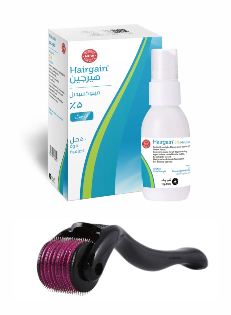 Top Pick Hairgain 5% Minoxidil Hair Regrowth Solution 50ml + Derma Roller