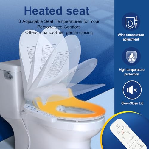 KERDE 08 Smart Electric Bidet Toilet Seat with Warm Air Dryer​ Heated Adjustable Warm Water Seat Temperature Self-Cleaning Nozzle Easy Installation for Most Toilets Elongated (Remote+Armrest) - Image 4