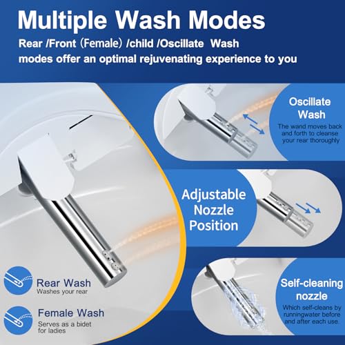 KERDE 08 Smart Electric Bidet Toilet Seat with Warm Air Dryer​ Heated Adjustable Warm Water Seat Temperature Self-Cleaning Nozzle Easy Installation for Most Toilets Elongated (Remote+Armrest) - Image 2