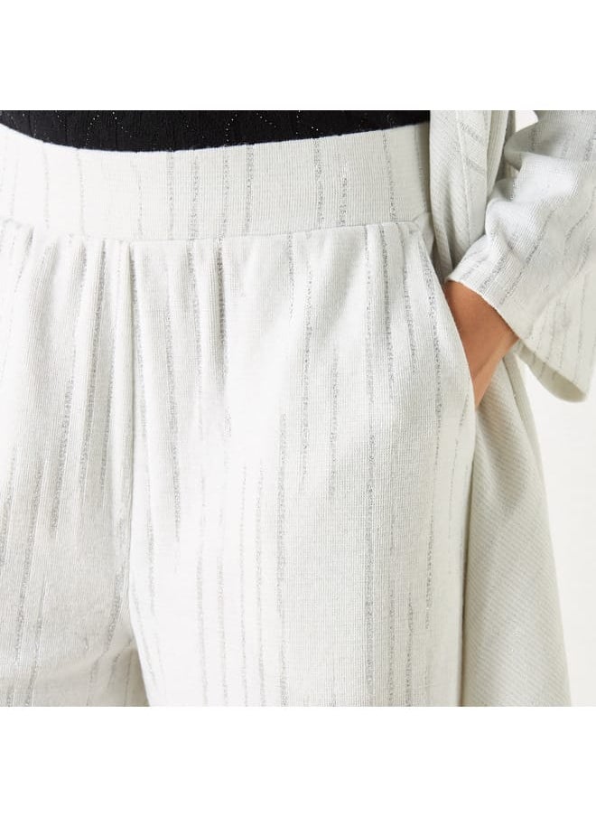 Iconic Iconic Textured Wide Leg Pants with Elasticated Waistband  - Image 4