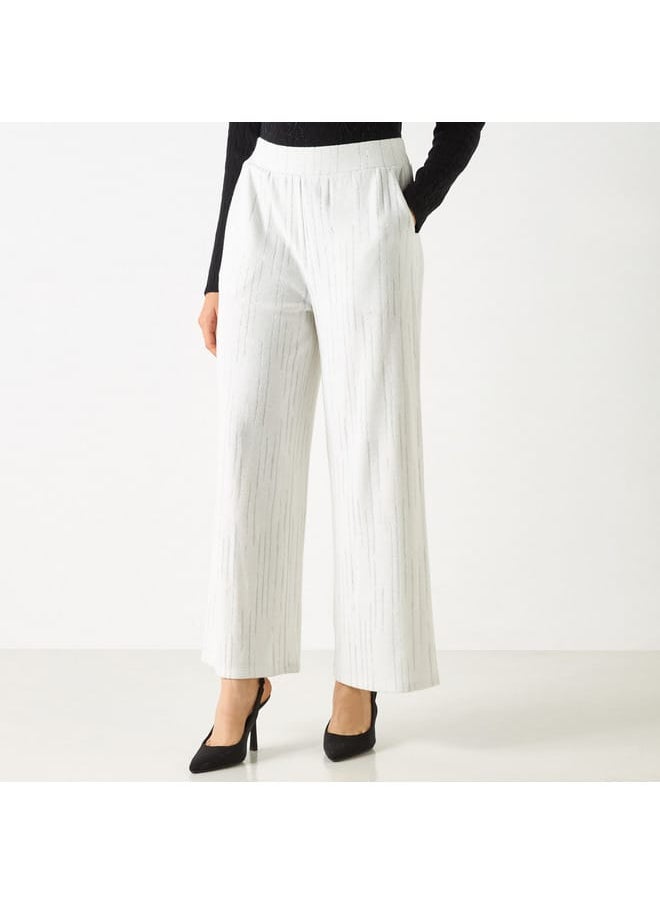 Iconic Iconic Textured Wide Leg Pants with Elasticated Waistband  - Image 1
