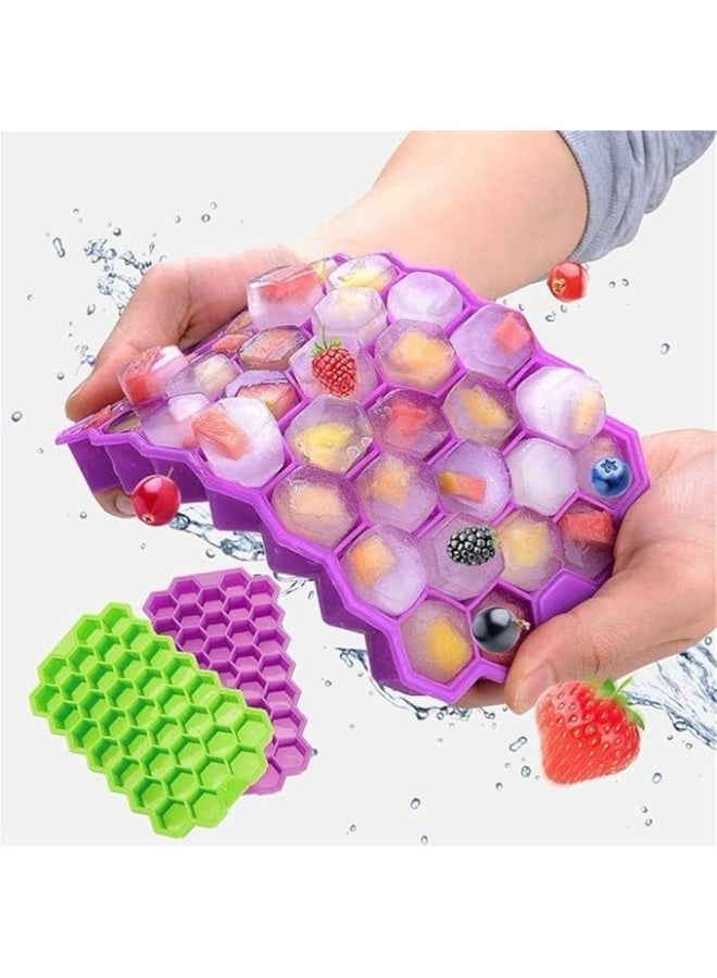 zoba Flexible silicone honeycomb ice cube tray with lid, 37 holes, flexible and soft, suitable for refrigerator and freezer for making small ice cubes. - Image 1