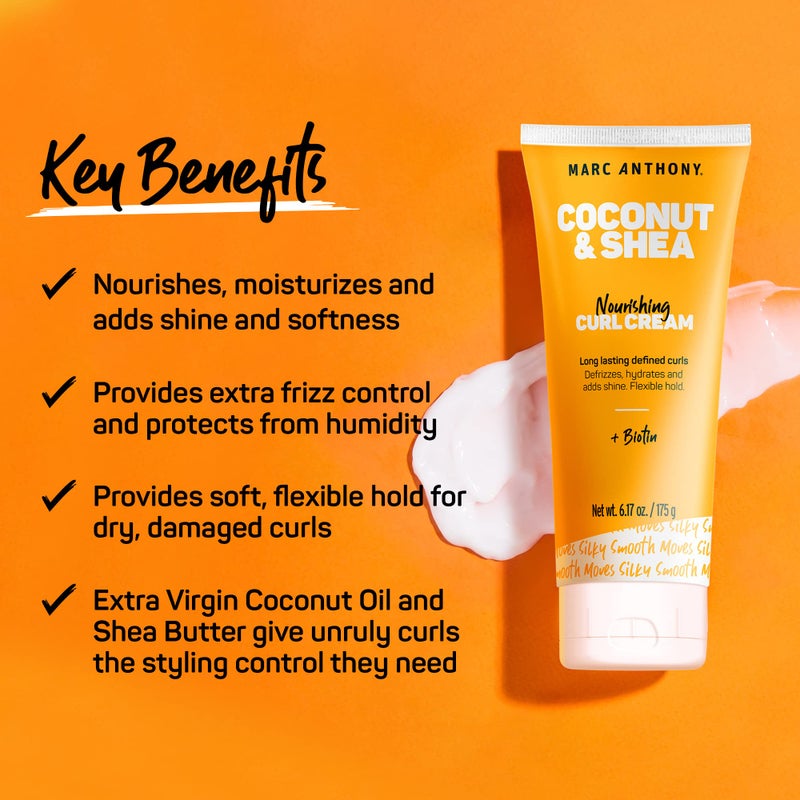Marc Anthony Nourishing Curl Cream, Coconut Oil & Shea Butter - Anti-Frizz Biotin Detangling Cream to Enhance Curls, Defrizz, Hydrate & Adds Shine - Color Safe & Sulfate Free Styling Product - Image 2