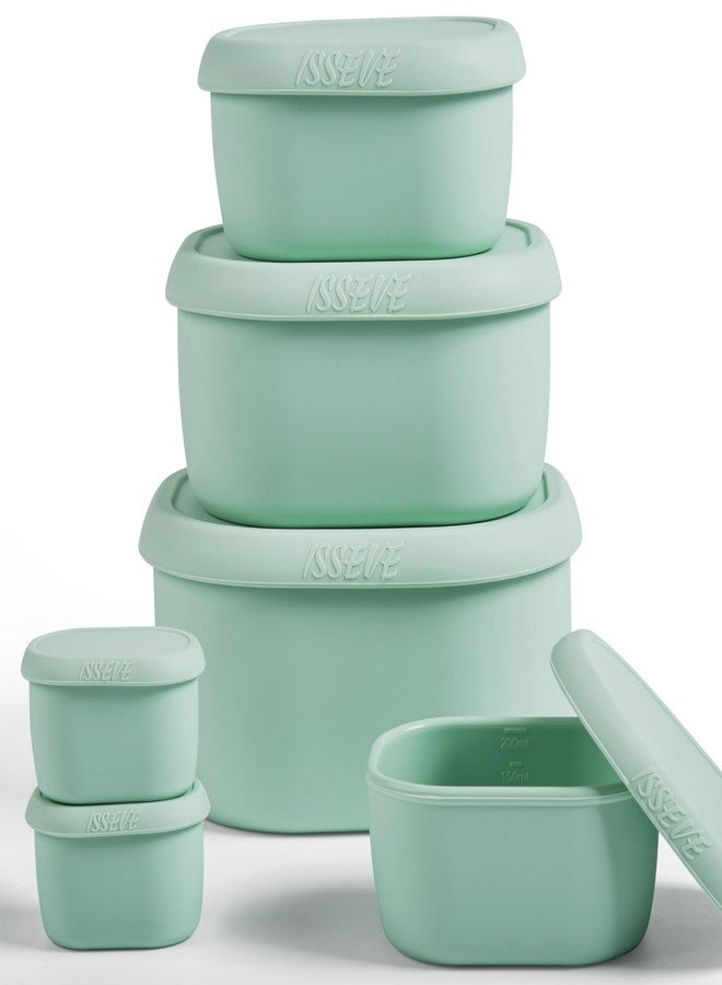 ISSEVE 6Pcs/Set Nesting Silicone Food Storage Containers with Lids, BPA Free Reusable Meal Prep Silicone Containers Lunch Box Bento Box Set (33.8oz, 20oz, 10oz, 6.7oz, 1.3oz) (Green) - Image 1