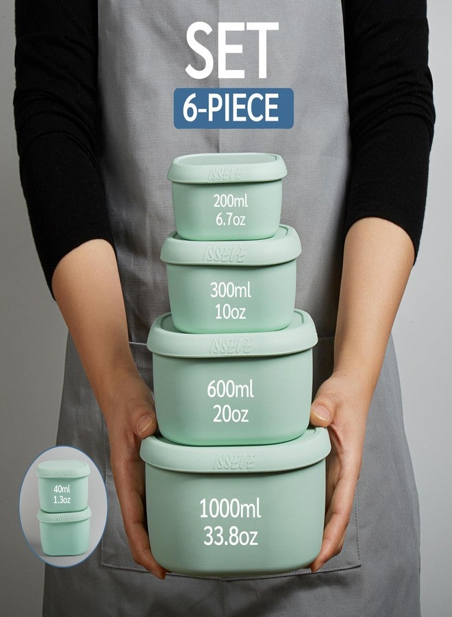 ISSEVE 6Pcs/Set Nesting Silicone Food Storage Containers with Lids, BPA Free Reusable Meal Prep Silicone Containers Lunch Box Bento Box Set (33.8oz, 20oz, 10oz, 6.7oz, 1.3oz) (Green) - Image 3
