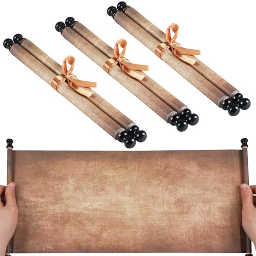 gisgfim 3Pcs Blank Scroll Paper with Wood Rods 7x15-3/4Inch Blank Old Paper Scrolls to Write on Long Vintage Wedding Joke Watercolor Parchment for Halloween Renaissance Writing Drawing Wedding Vows Invitation - Image 1