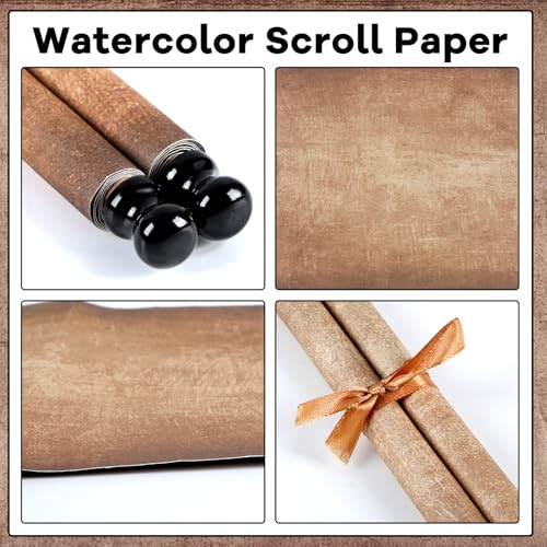 gisgfim 3Pcs Blank Scroll Paper with Wood Rods 7x15-3/4Inch Blank Old Paper Scrolls to Write on Long Vintage Wedding Joke Watercolor Parchment for Halloween Renaissance Writing Drawing Wedding Vows Invitation - Image 3