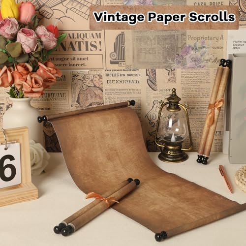 gisgfim 3Pcs Blank Scroll Paper with Wood Rods 7x15-3/4Inch Blank Old Paper Scrolls to Write on Long Vintage Wedding Joke Watercolor Parchment for Halloween Renaissance Writing Drawing Wedding Vows Invitation - Image 4