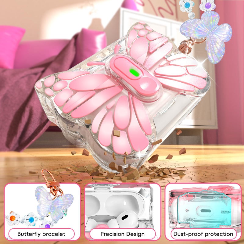 R-fun for AirPods Pro 2 Case Butterfly Artistry - Auto Pop-Up Lid & Kickstand Function, Military-Grade 360Â° Protection with Beautiful Bracelet & Cleaning Kit for AirPods Pro 2 Genï¼ŒPink - Image 5
