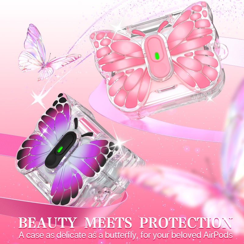 R-fun for AirPods Pro 2 Case Butterfly Artistry - Auto Pop-Up Lid & Kickstand Function, Military-Grade 360Â° Protection with Beautiful Bracelet & Cleaning Kit for AirPods Pro 2 Genï¼ŒPink - Image 4