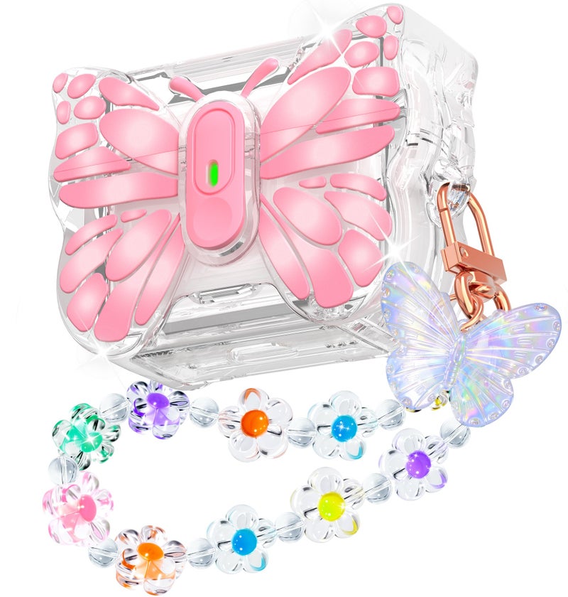 R-fun for AirPods Pro 2 Case Butterfly Artistry - Auto Pop-Up Lid & Kickstand Function, Military-Grade 360Â° Protection with Beautiful Bracelet & Cleaning Kit for AirPods Pro 2 Genï¼ŒPink - Image 1