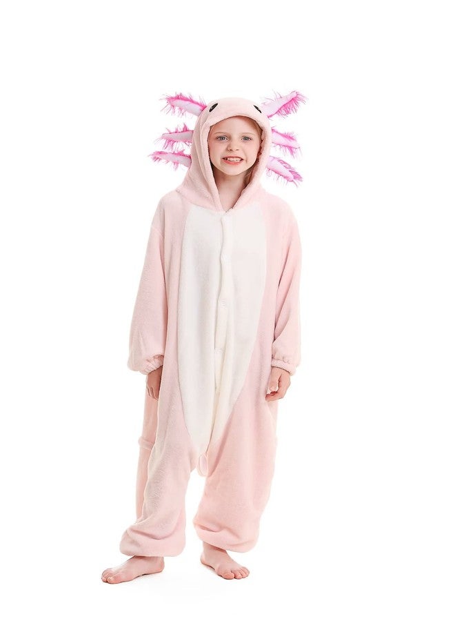 DarkCom Axolotl Onesie for Kids,Flannel AnimalCosplay Halloween Costume Parent-Child Sleepwear for Girls Boys 6-7 Years Pink - Image 2