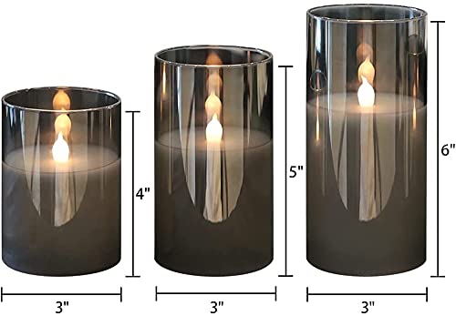 XERGY Glass Battery Operated Flameless Led Candles with 10-Key Remote and Timer, Real Wax Candles Warm White Flickering Light for Home Decoration(Pack of 3, Gray) - Image 5