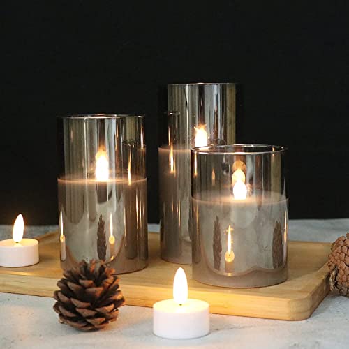 XERGY Glass Battery Operated Flameless Led Candles with 10-Key Remote and Timer, Real Wax Candles Warm White Flickering Light for Home Decoration(Pack of 3, Gray) - Image 4