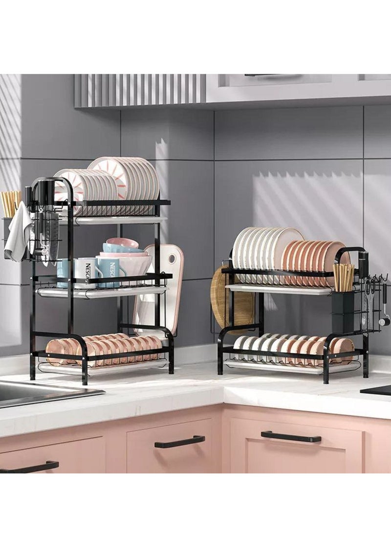 Generic Dish drainer 3 Tier Dish Drainer, Large Capacity Dish Drying Rack Dish Draining Set Utensil Holder Kitchen Organizer Kitchen shelf  - Image 2