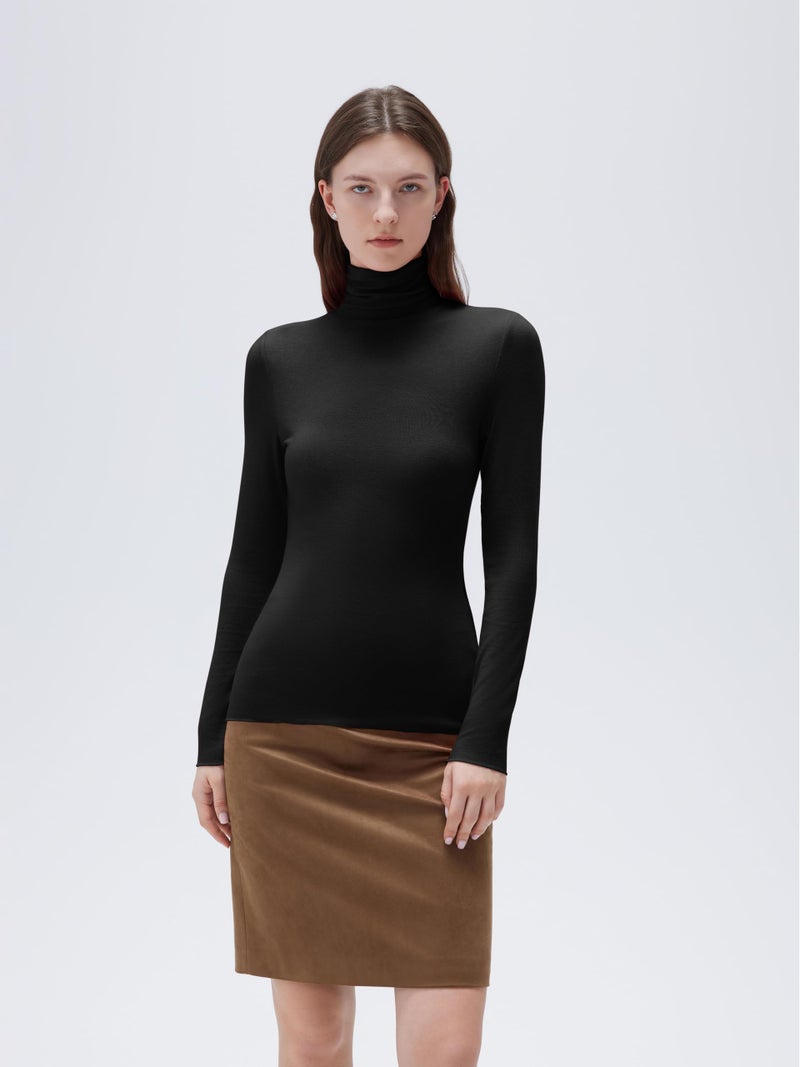 SUUKSESS Women Cashmere Turtleneck Long Sleeve Shirt Fitted Fall Basic Thermal Tops(Black, S) - Image 5