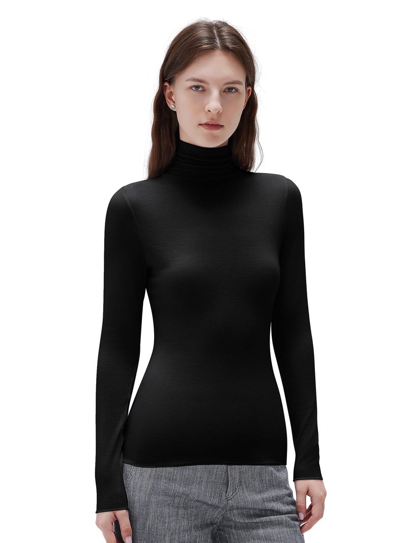 SUUKSESS Women Cashmere Turtleneck Long Sleeve Shirt Fitted Fall Basic Thermal Tops(Black, S) - Image 1
