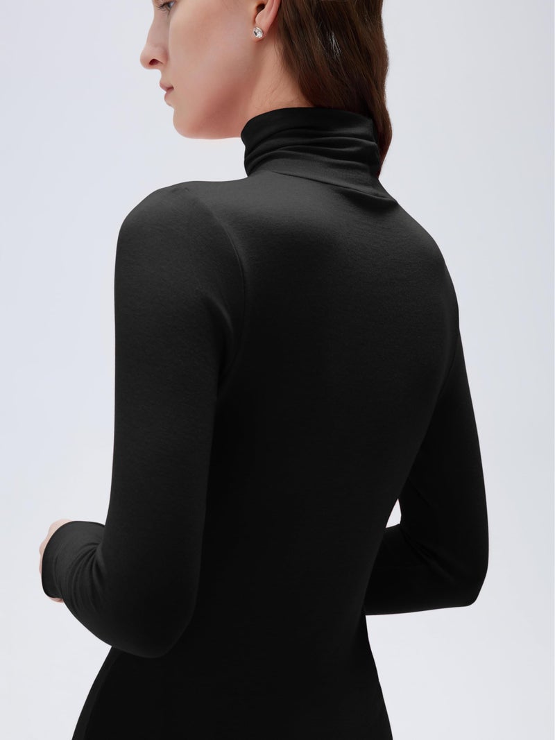 SUUKSESS Women Cashmere Turtleneck Long Sleeve Shirt Fitted Fall Basic Thermal Tops(Black, S) - Image 4