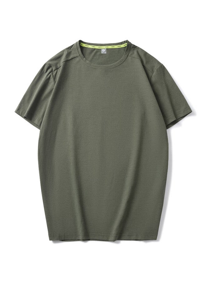 Markless Men's Summer Cotton-like Quick-dry Short-sleeve T-shirt, Breathable And Cool Top, 5657 Army Green, L - Image 3
