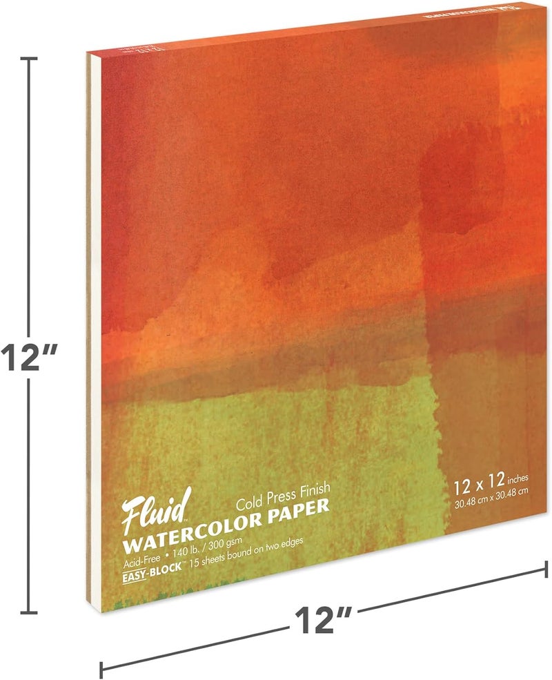 Speedball Fluid Watercolor Paper Block, 12 x 12 inches, 15 Sheets, 140 lb (300 GSM) Cold Press Pad for Artist Painting and Wet Media - Image 2