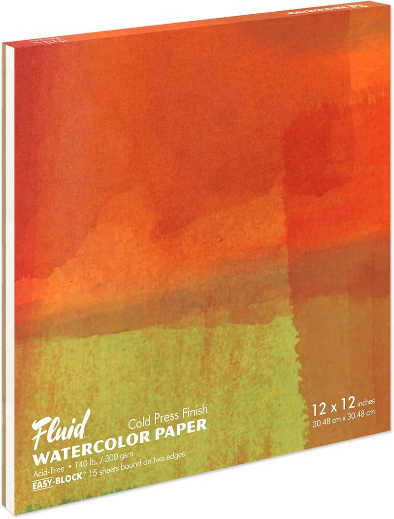 Speedball Fluid Watercolor Paper Block, 12 x 12 inches, 15 Sheets, 140 lb (300 GSM) Cold Press Pad for Artist Painting and Wet Media - Image 1