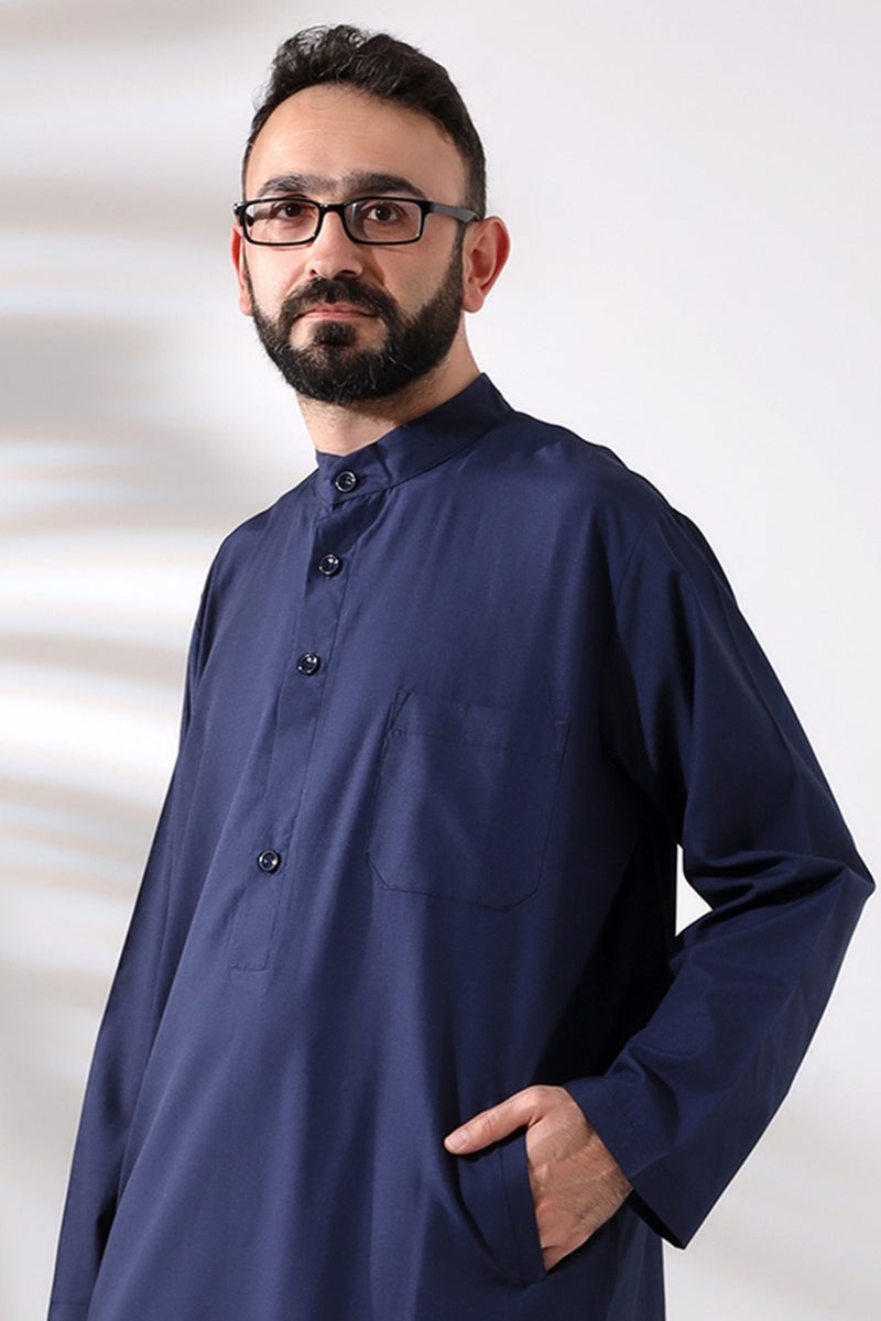 İhvan Online Ihvan Online Men's Hajj and Umrah Clothing Double Bottom Top Afghan Suit Navy Blue  - Image 4