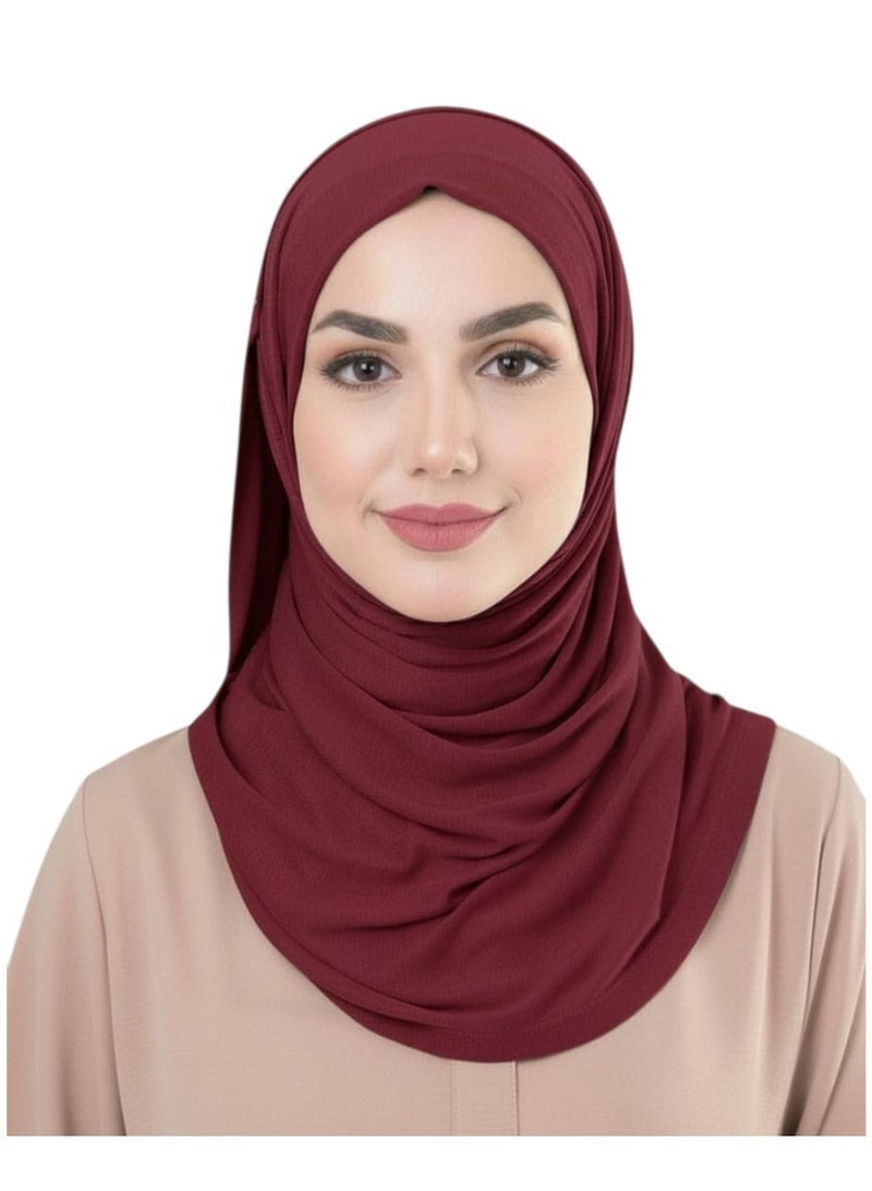 آشفي حجاب جيرسي تركي ممتاز للنساء - ناعم، مرن، ومقاوم للانزلاق، 180×70 سم، مارون - Image 2