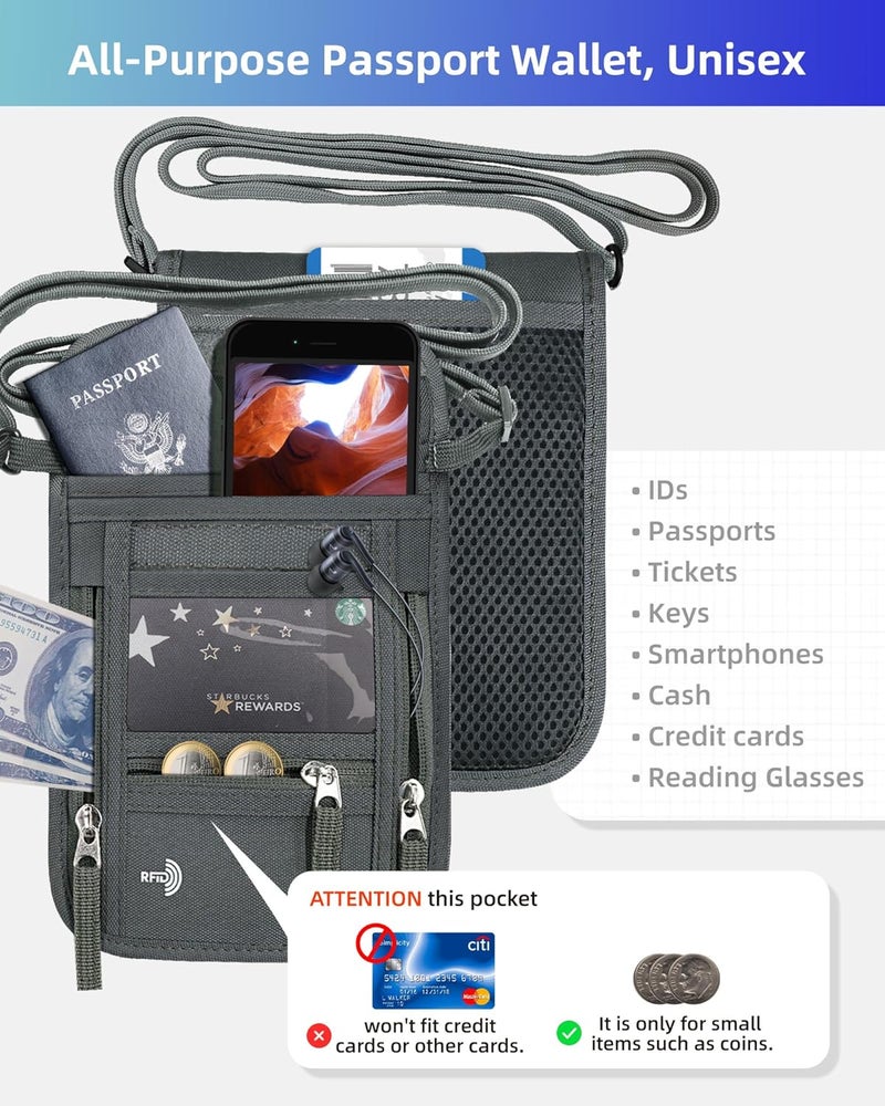 WALNEW Passport Holder Neck Pouch Travel Wallet for Women and Men, RFID Blocking Security Slim Traveling Wallet with Around Neck Lanyard Strap - Image 5